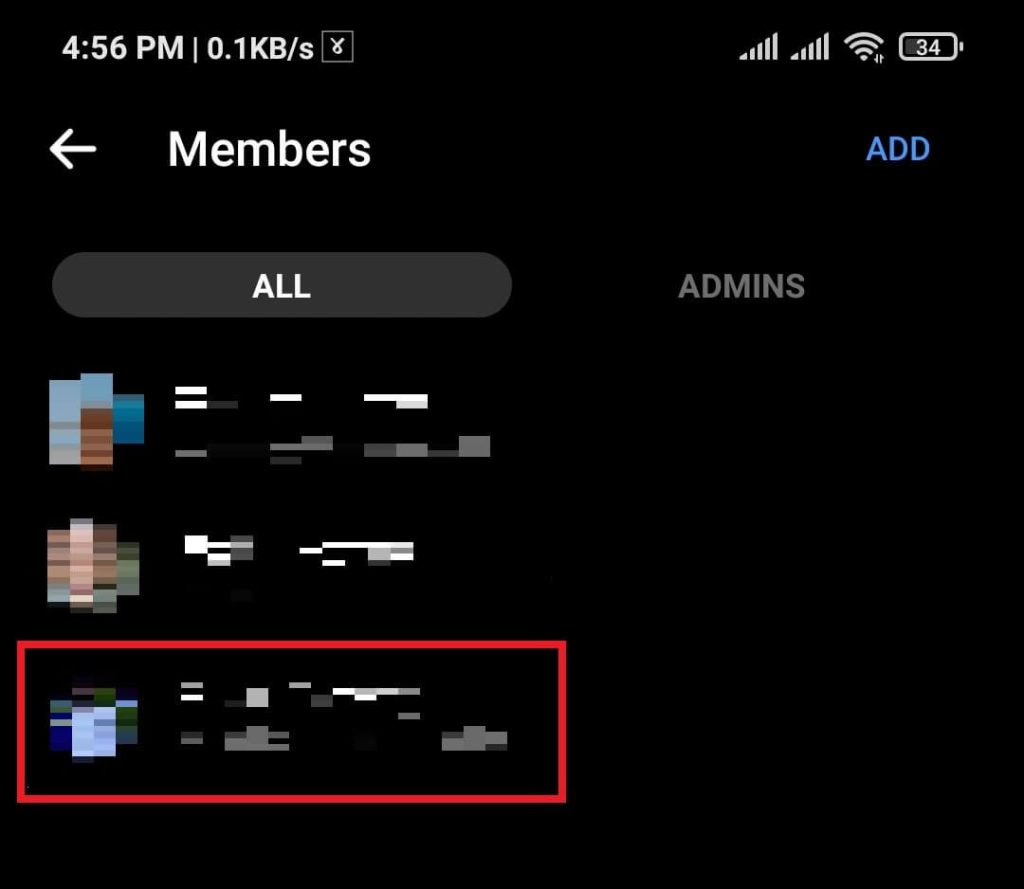 seleccione un usuario de los miembros del grupo de Messenger