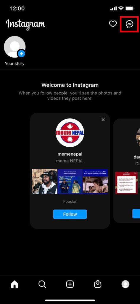 página de inicio de instagram