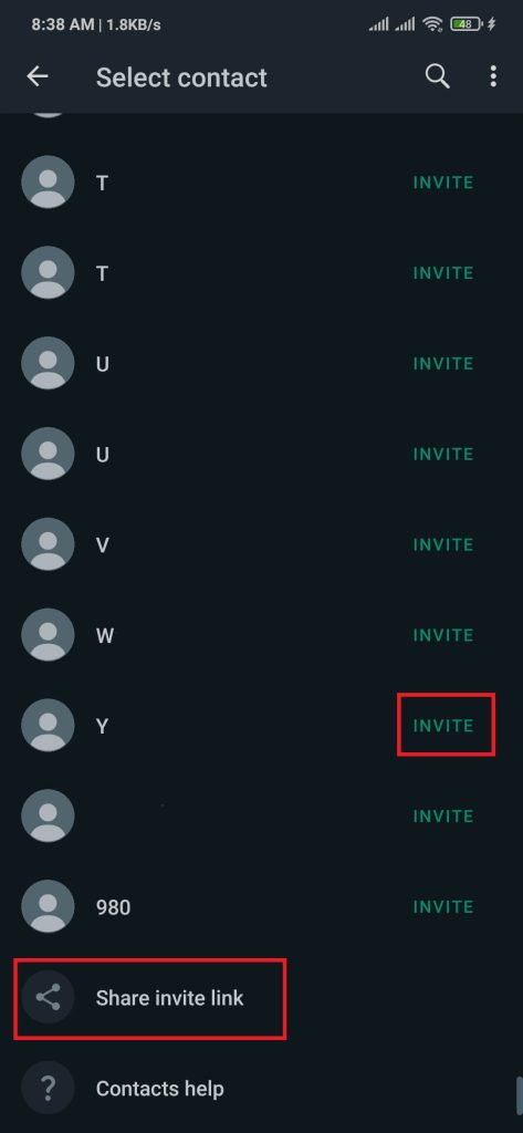 enviar enlace de invitación en WhatsApp