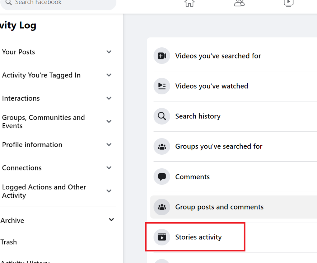 Seleccione la actividad de la historia para eliminar una respuesta a una historia de Facebook