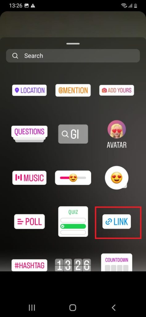 Continúe con el ícono de enlace para agregar un enlace a su historia de Instagram.