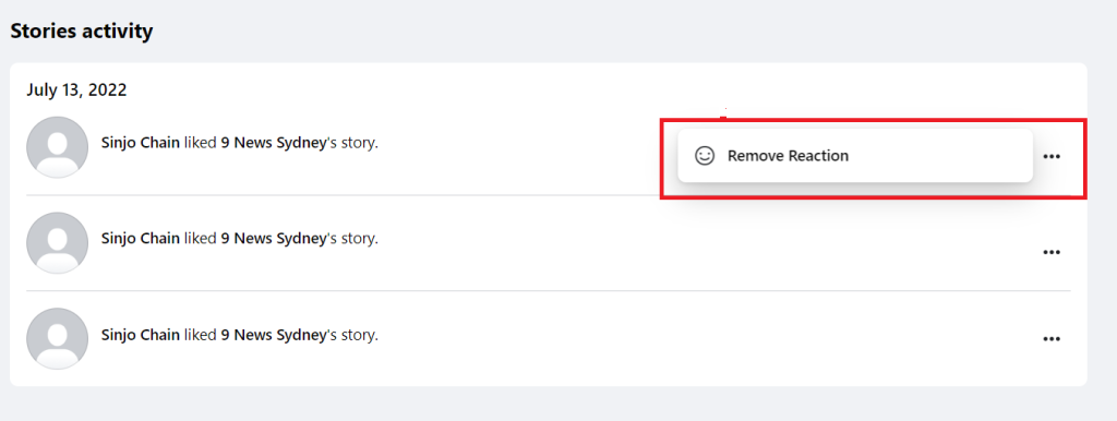 Toque Eliminar reacción para cancelar un Me gusta de Facebook