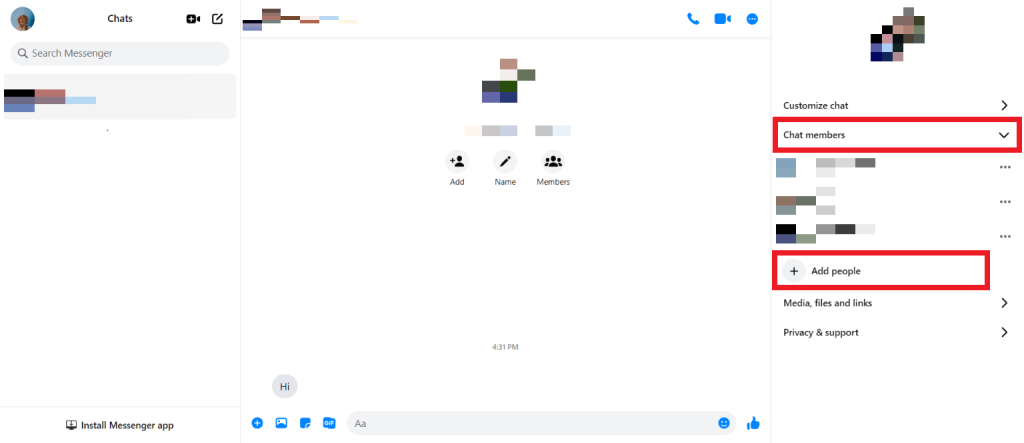 agregar un usuario a un grupo de Messenger usando navegadores web