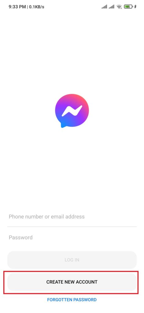 Página de inicio de FB Messenger