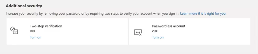 Inicio de sesión de Microsoft sin contraseña en la configuración