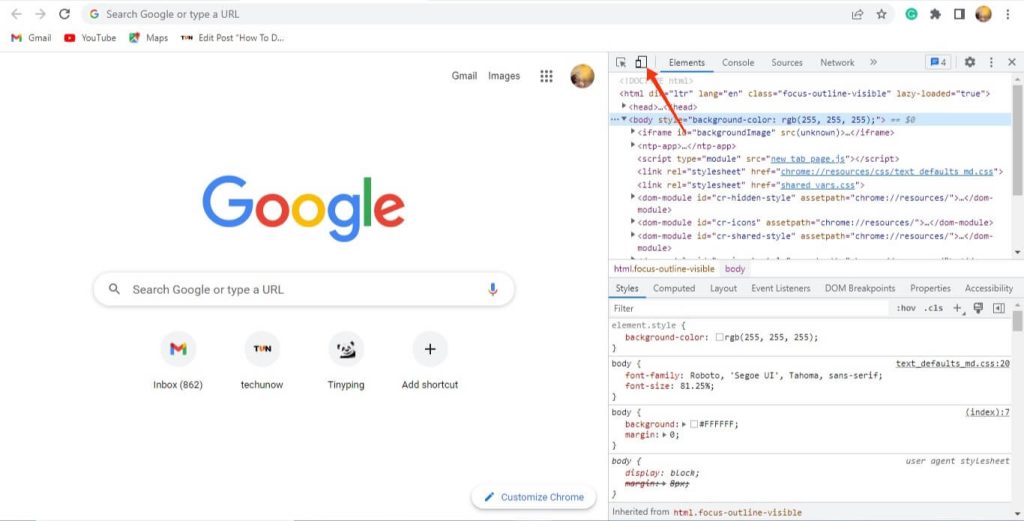 Toque un icono en la consola para la vista móvil