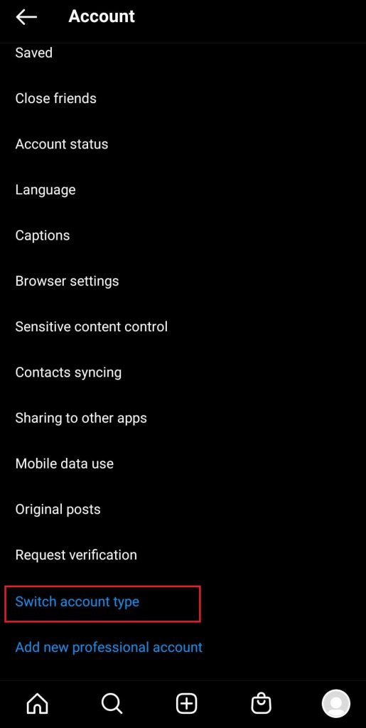 cambiar a una cuenta personal de Instagram usando una aplicación móvil