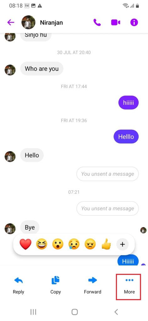 Lo que resulta en más opciones para eliminar mensajes en Messenger.