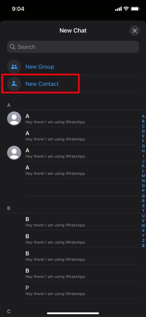 añadir un nuevo contacto en WhatsApp