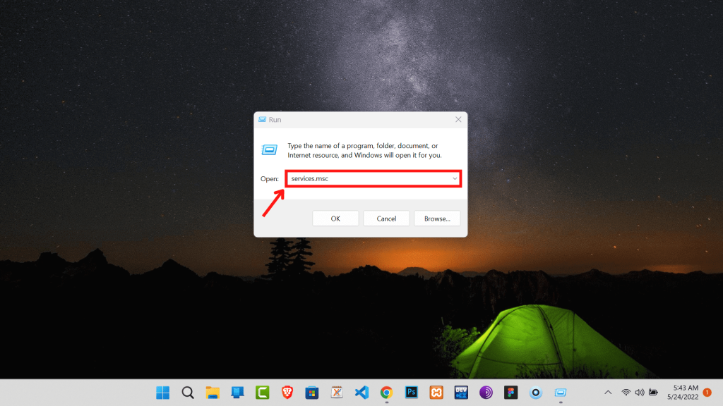 Imagen que muestra cómo abrir Servicios de Windows usando la función Ejecutar