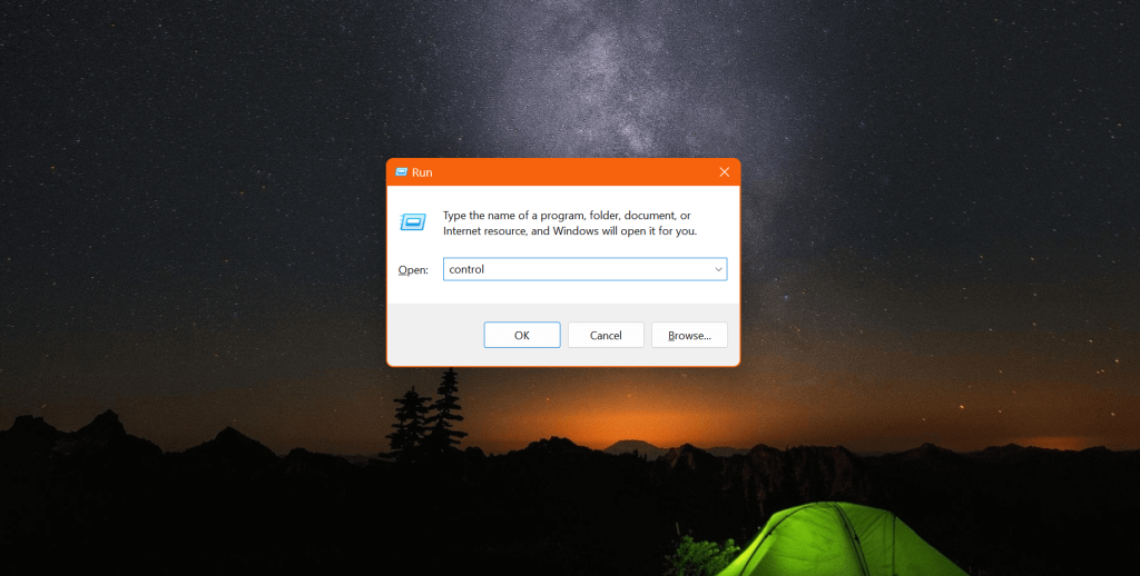 abra el panel de control usando la función de ejecución
