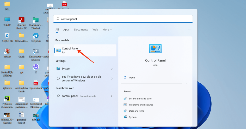 configuración del panel de control