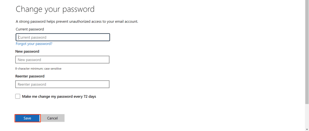 Cambio de contraseña de microsoft 