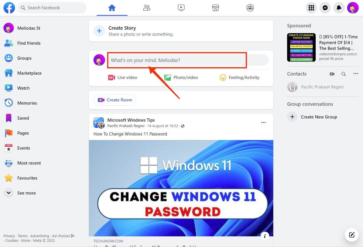 página de inicio de facebook
