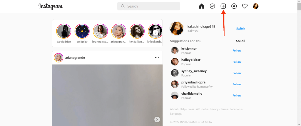 Pantalla de inicio de IG a tu computadora