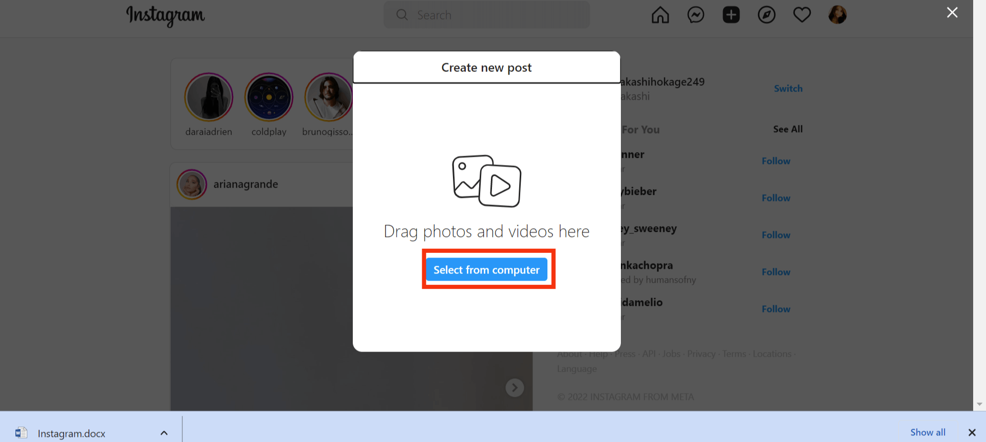 seleccione la opción de computadora IG