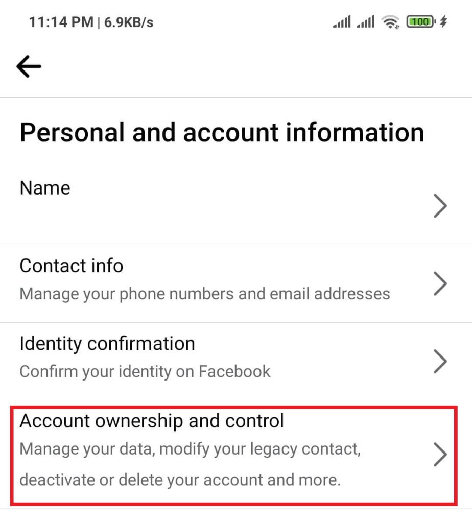 Propiedad y control de cuentas en Facebook