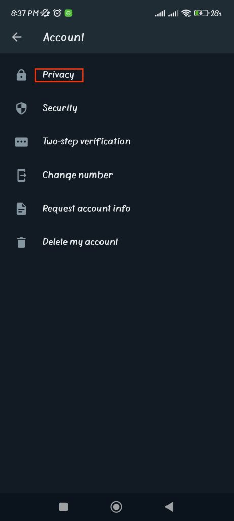 Configuración de privacidad de WhatsApp