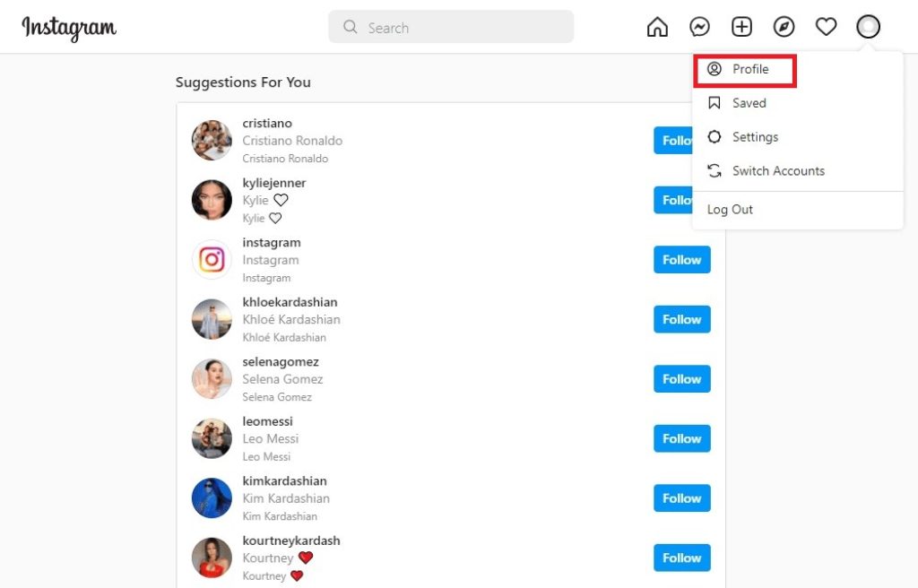página de inicio de instagram
