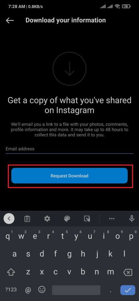 Solicitar descarga incluyendo fotos de Instagram desde el servidor
