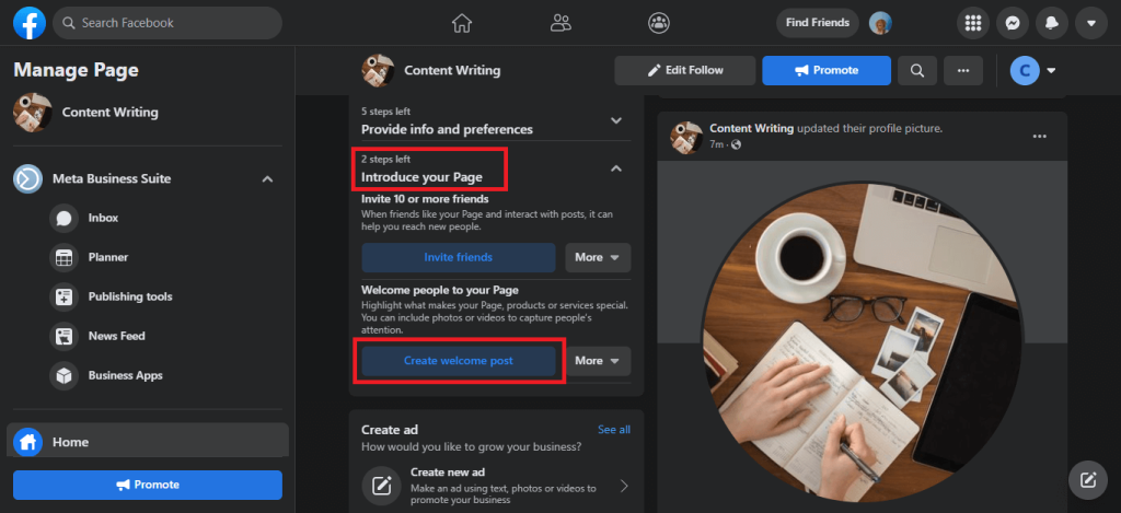 Crear una página de bienvenida publicada por la empresa