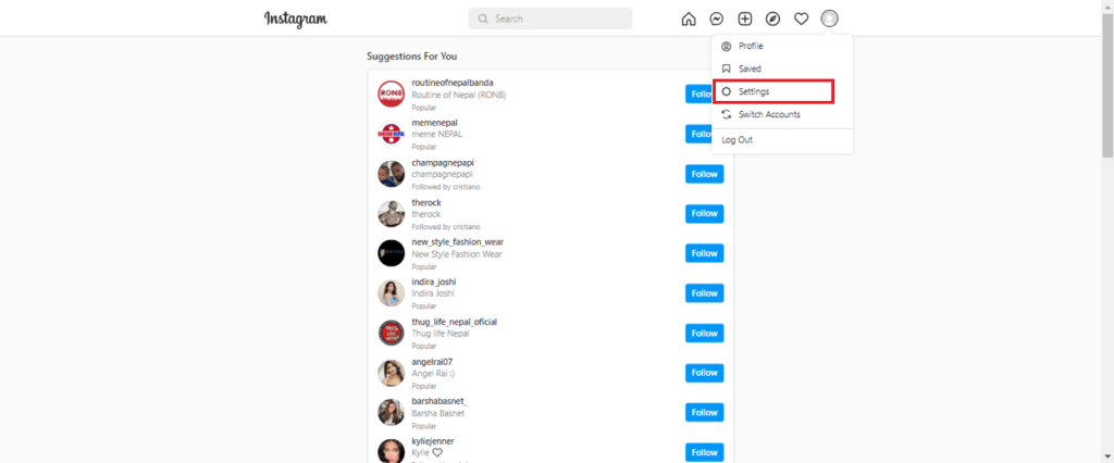 Configuración del perfil de Instagram