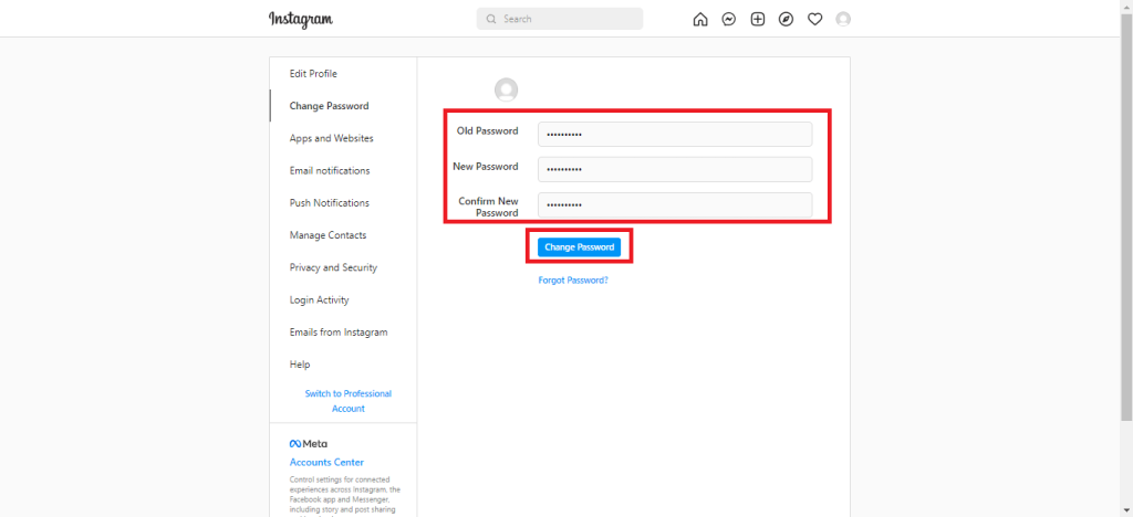 Cambiar la contraseña de Instagram