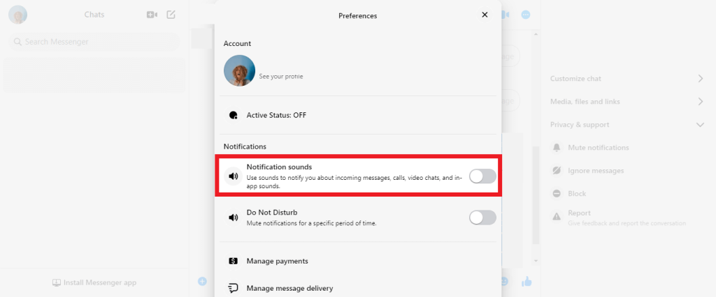 Silenciar Facebook Messenger en un navegador web