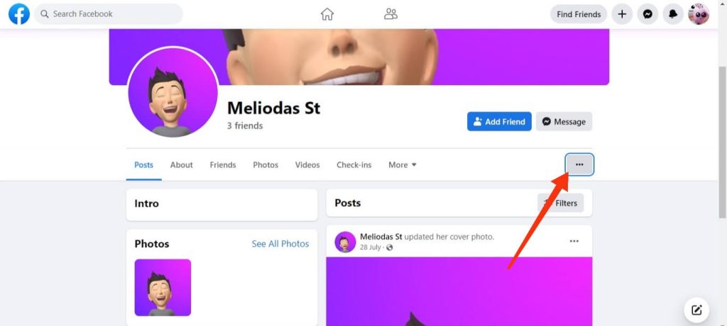 haga clic en más opción de perfil de FB 