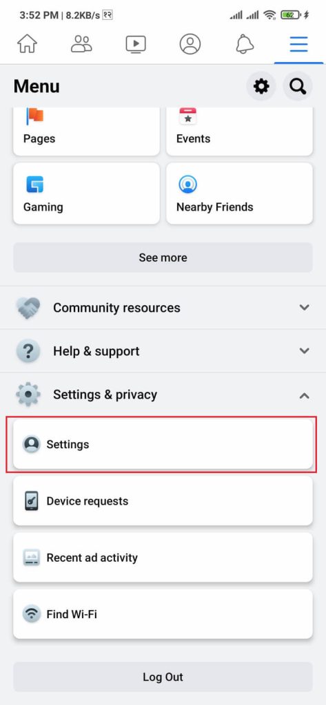 Configuración y privacidad de la aplicación de Facebook