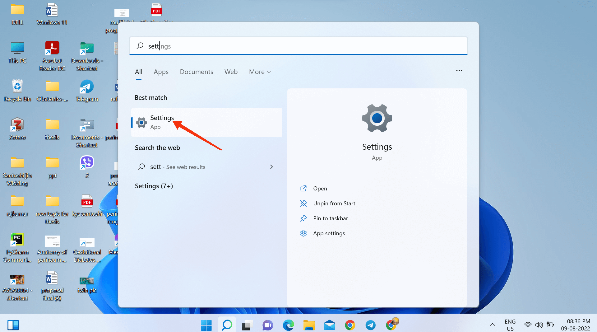 configuración de la aplicación ganar 11
