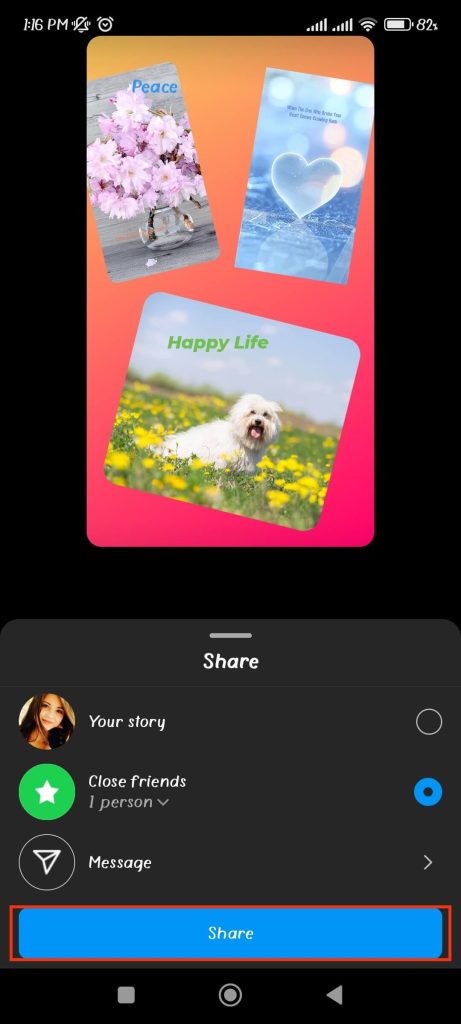 compartir varias fotos de la historia de Instagram