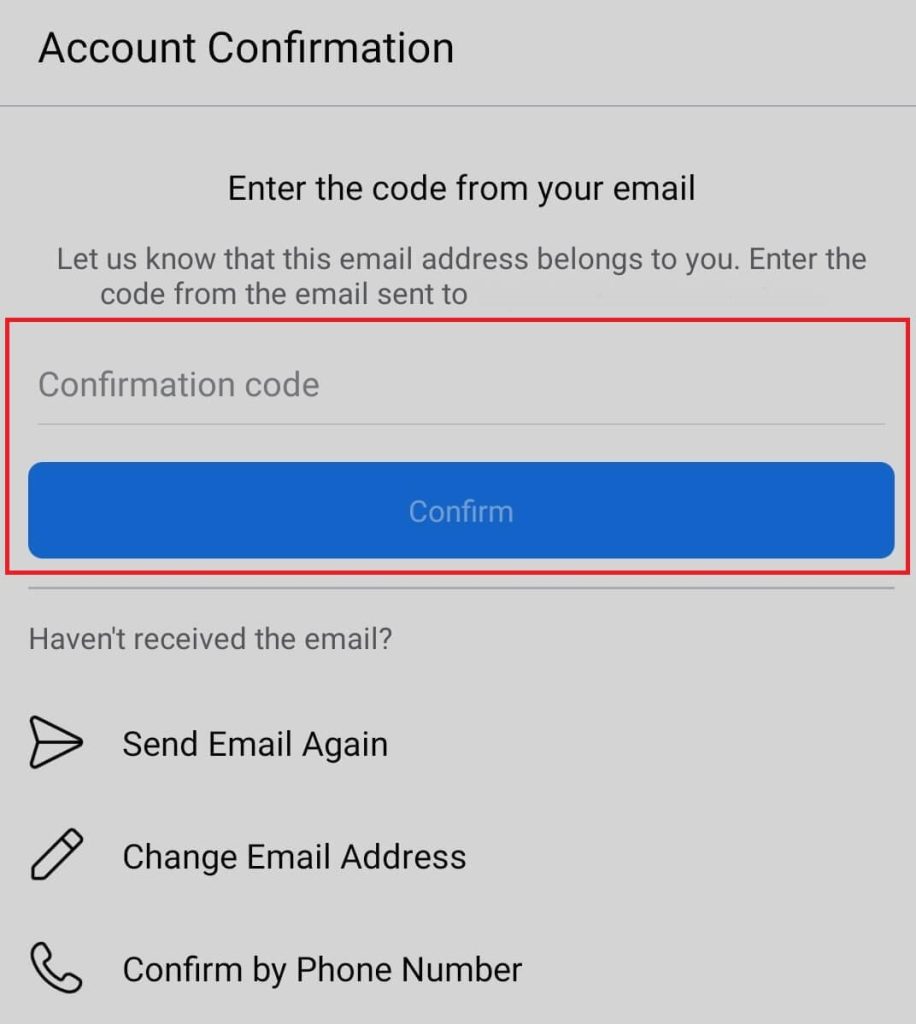 código de confirmación en el móvil