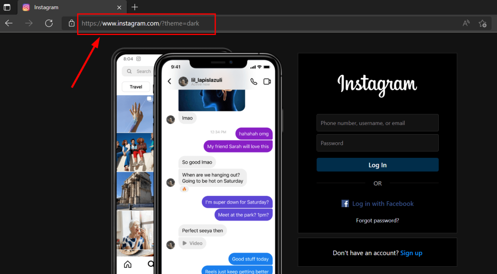 agregar modo oscuro en Instagram desde el navegador web