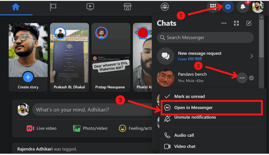 debe revisar cualquier chat y hacer clic en el menú de tres puntos.
