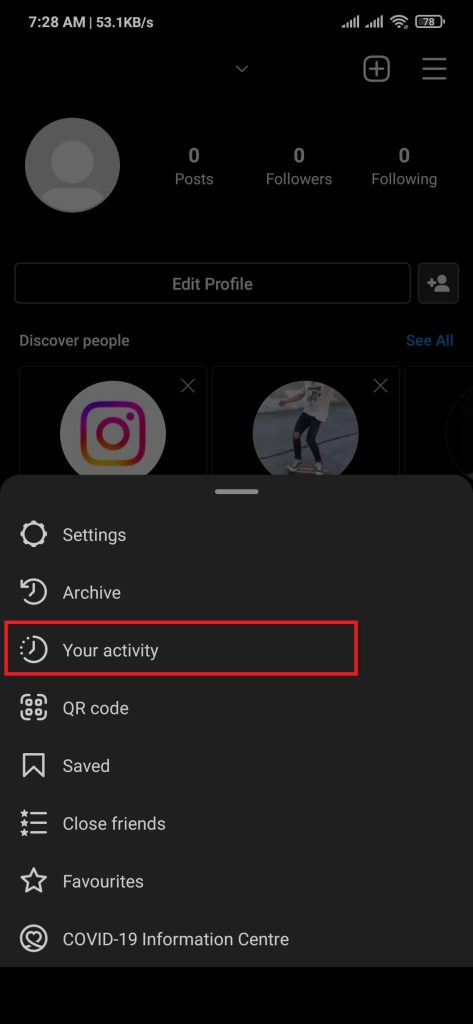 Elegir tu actividad para descargar tus fotos de Instagram